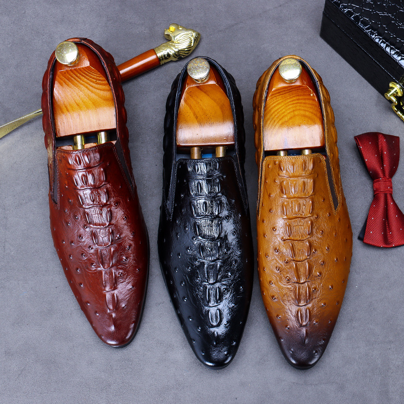 Picture of Business large size cowhide casual toe crocodile embossed men's leather shoes British genuine leather cowhide pointed toe cross-border foreign trade