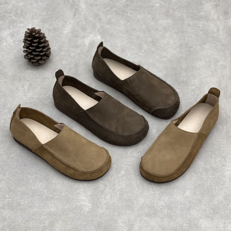 Original Handmade Genuine Leather Flats Men's Shoes, Casual Leather Shoes, Lightweight, Fashionable, Retro Cowhide Lazy Men's Shoes
