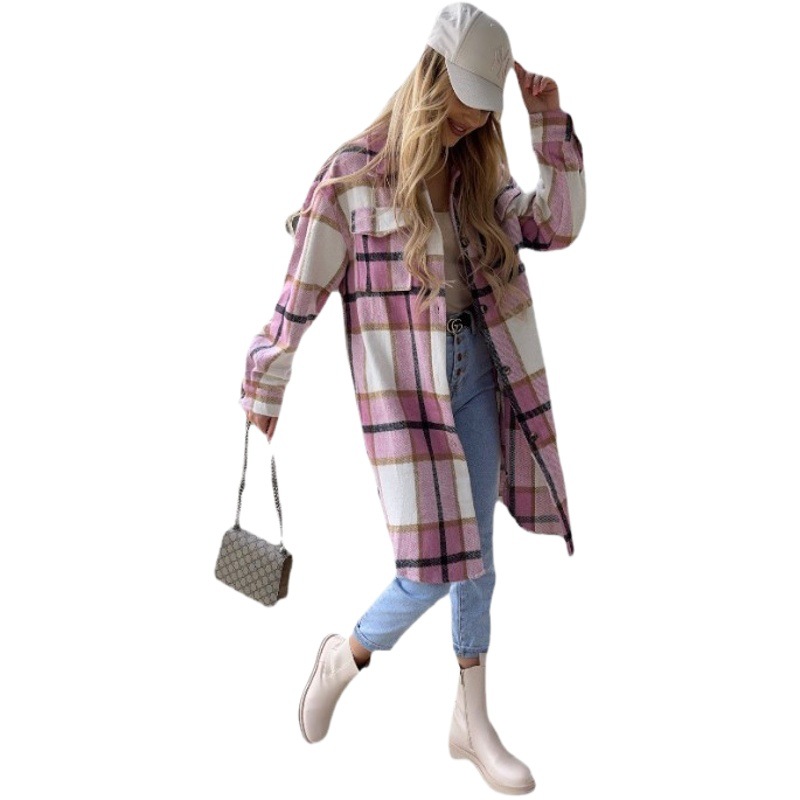 Picture of 2022 autumn and winter new cross-border women's clothing Europe and the United States loose casual versatile long plaid shirt long sleeve coat