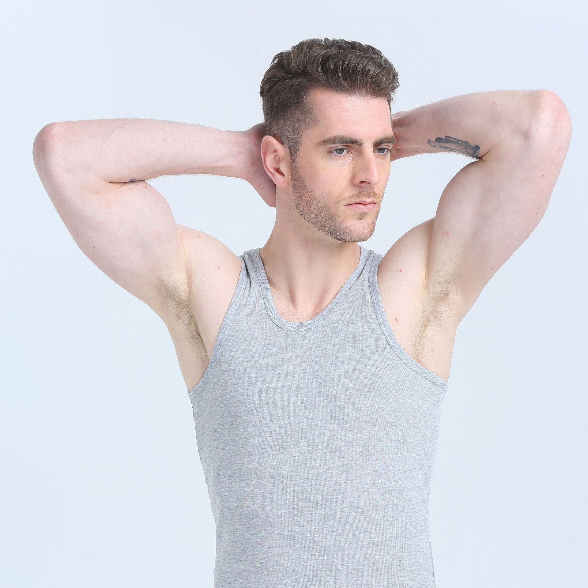 Picture of 100% Pure Cotton Summer Men's Vest Youth Tight-Fit Elastic Base Sport Slim-Fit Sling Sweatshirt Solid Color New Style