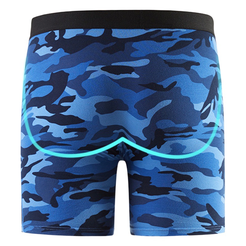 Men's shorts lengthened boxer underwear men's anti-wear leg camouflage cotton sports running boxer pants large size