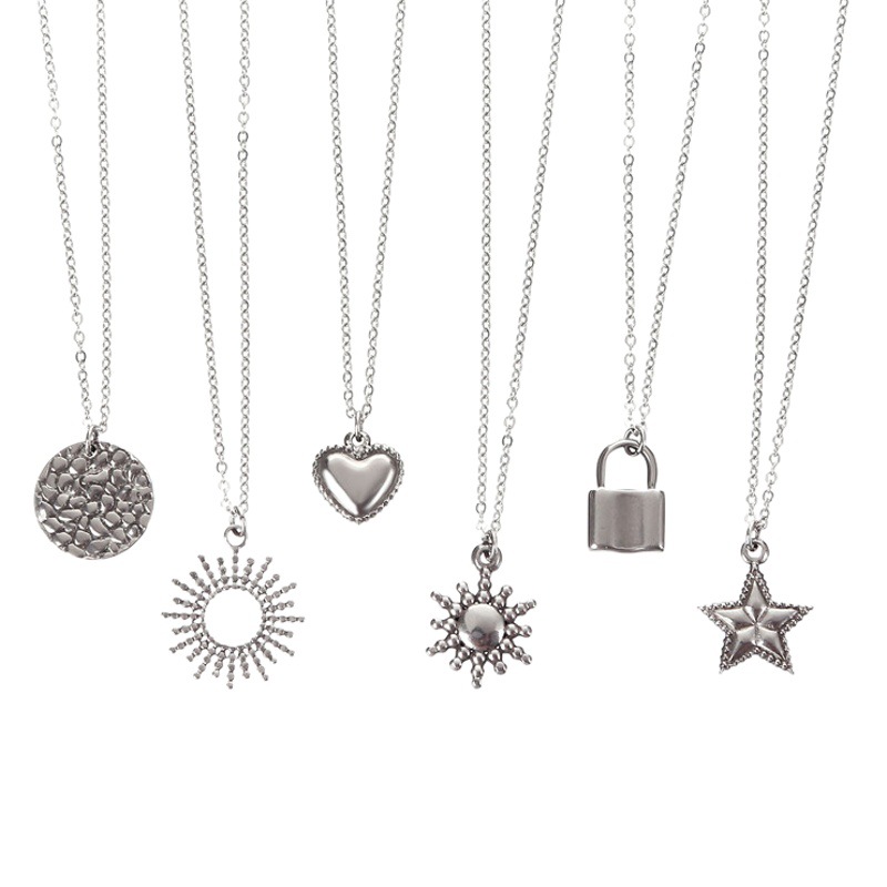 Supply European and American AMZ metal necklace non-fading jewelry cute sun lock love star stainless steel pendant women