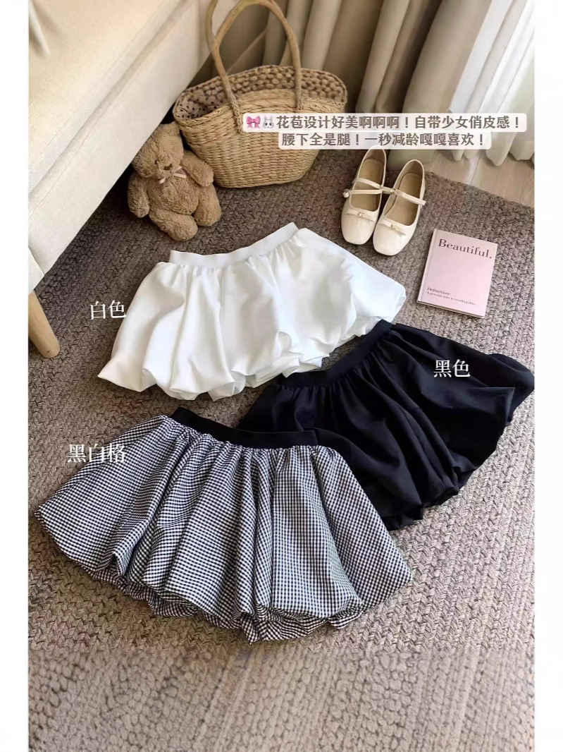 2025 Spring and Summer New Anti-Exposure Versatile Slimming Skirt Korean Plaid Tutu Skirt Flower Bud Short Skirt for Women Summer