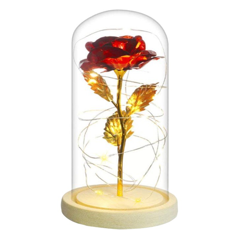 Glass Cover Led Light Gold Foil Rose Christmas Birthday Gift for Girlfriend Lover Glowing Rose Nightlight
