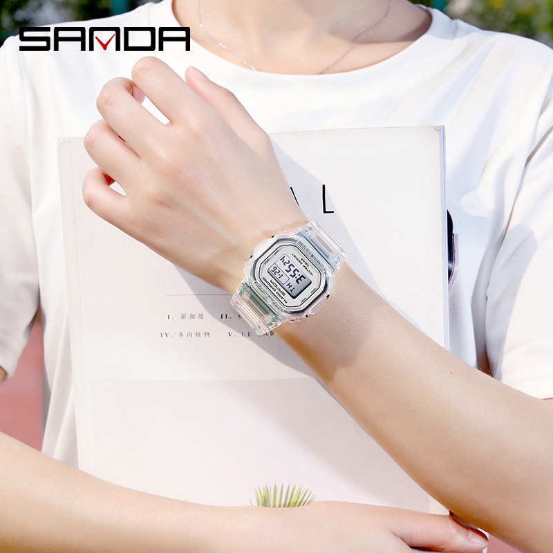 Picture of High-Quality, Popular Live-Streaming Item, Cross-Border Hit, Square Transparent Strap Electronic Watch, Multifunctional, Luminous, Waterproof
