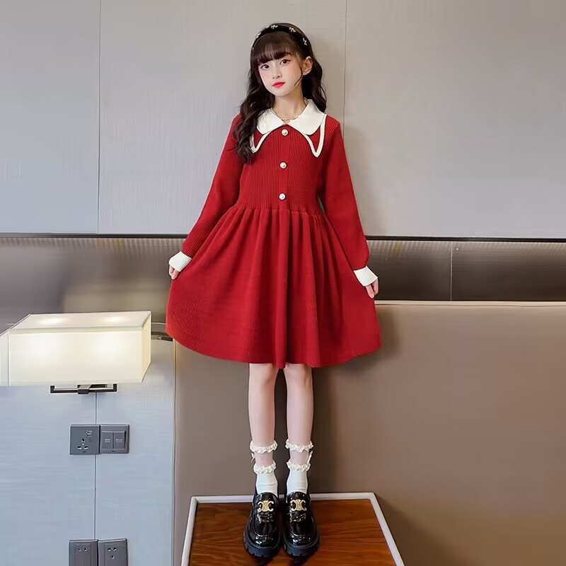 Picture of cuhk girls fashion college style princess dress girls autumn and winter new elegant lady knitted sweater dress