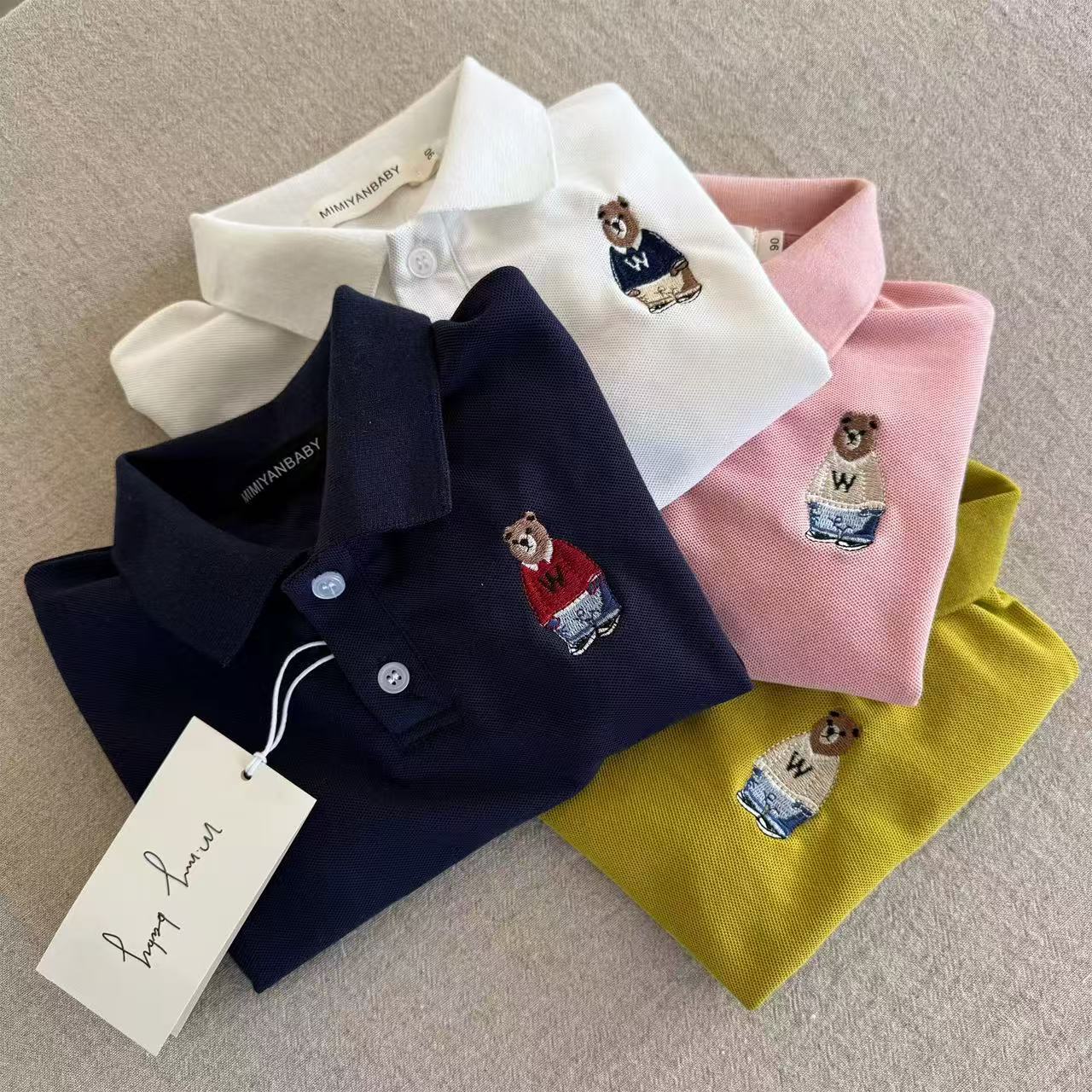 Children's Polo Shirt Short Sleeve Summer New Boys and Girls Embroidered Bear Top 100% Cotton Baby Polo Collar T-Shirt