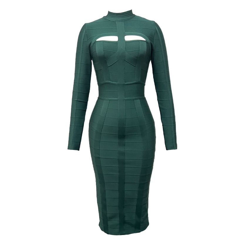 Lengthened European and American winter long sleeve Amazon foreign trade bandage dress evening clothes bandage dresses