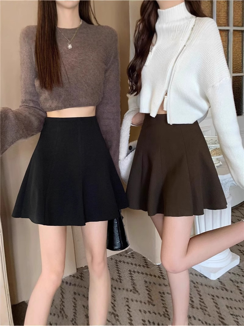2024 new woolen umbrella skirt high waist A- shaped pleated skirt plus size chubby girl autumn and winter with sweater skirt women