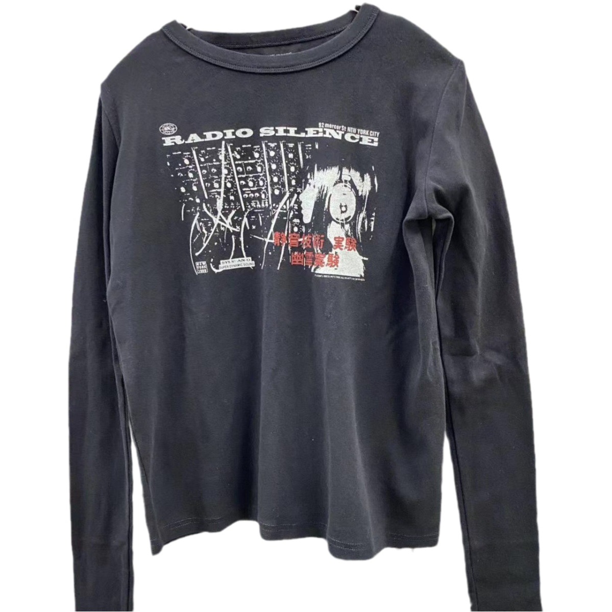 BM Style American Style Vintage Ahern Top Small Floral Five Button T-Shirt Bm Hot Girl Waffle Clothes Women's Long Sleeve