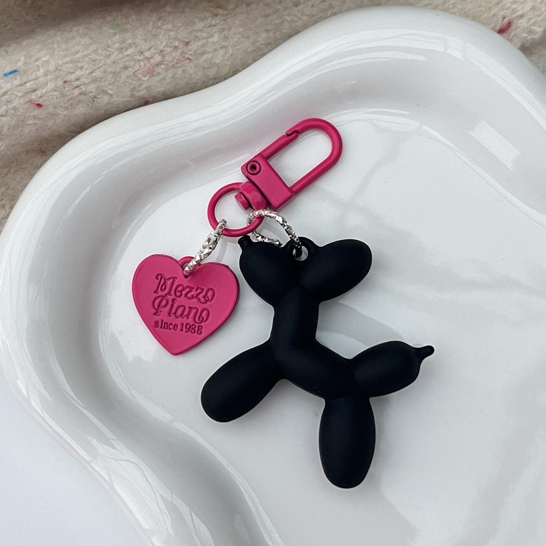 Picture of Dopamine Rose Red with Black Keychain Pendant Female Internet Celebrity High-End Niche Handmade Balloon Dog Bag Pendant Versatile