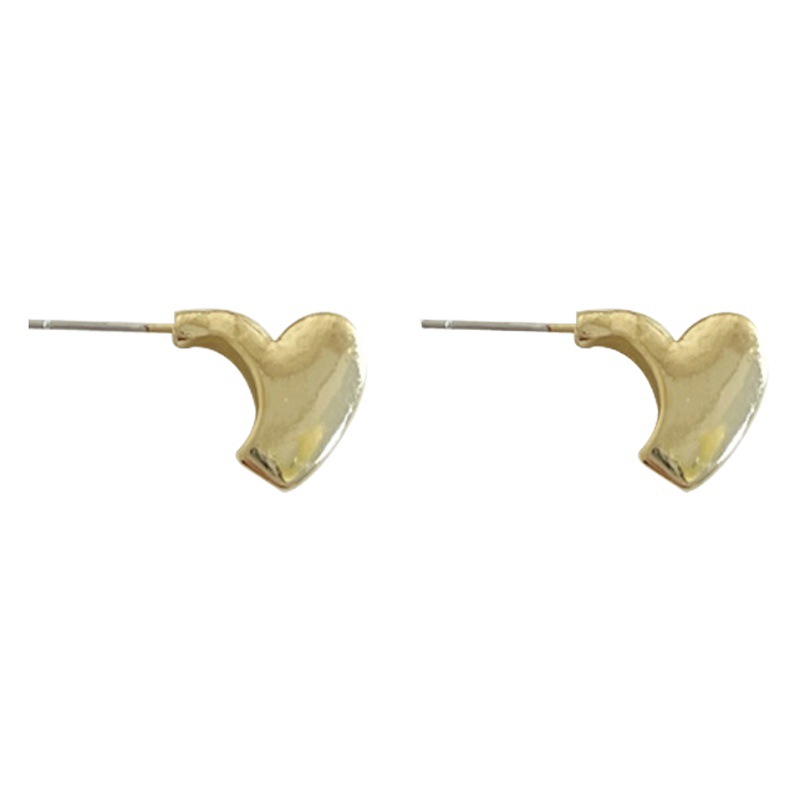 S925 Silver Needle Temperament Simple Compact Love Ear Stud Fashion Metallic Internet Popular Street Photographing Trendy Earrings 6824