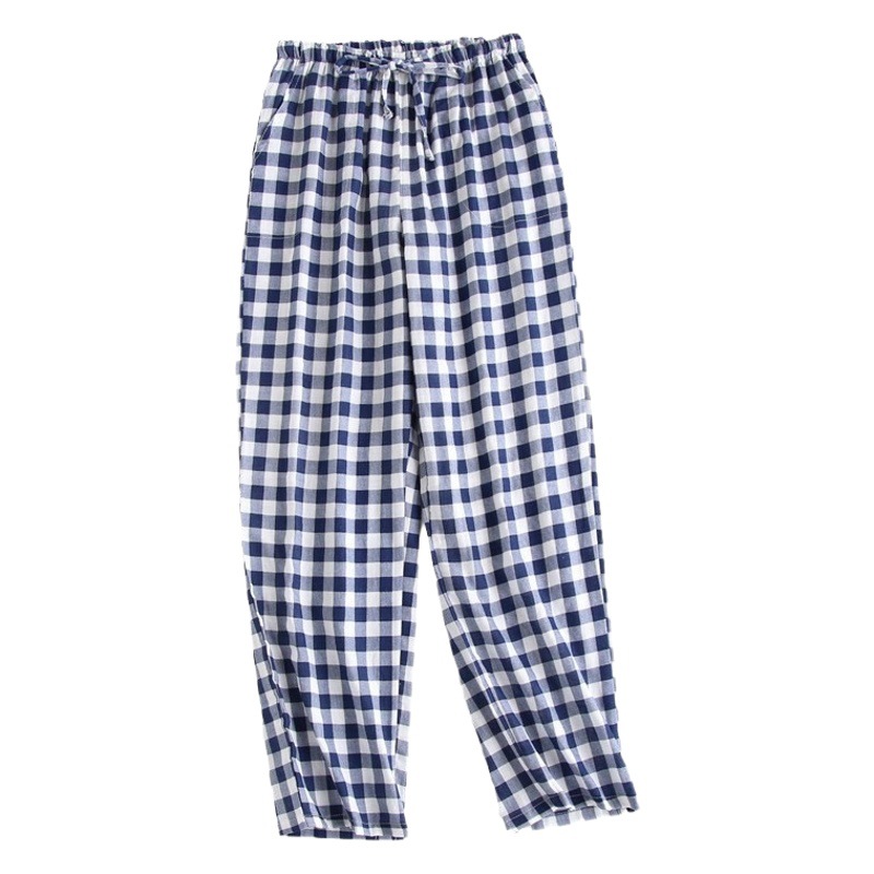 Couple's cotton double-layer gauze trousers couple's home pants plus size plus size loose plaid men's simple straight