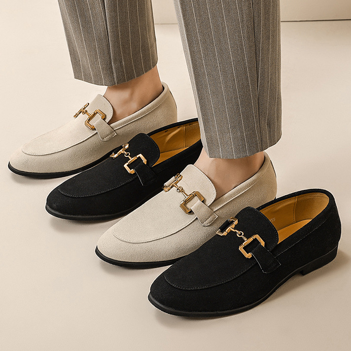 Cross-Border Large Size Summer Men's Suede Leather Loafers Korean Style Slip-On Lazy Shoes Office Casual Leather Shoes Men's Shoes