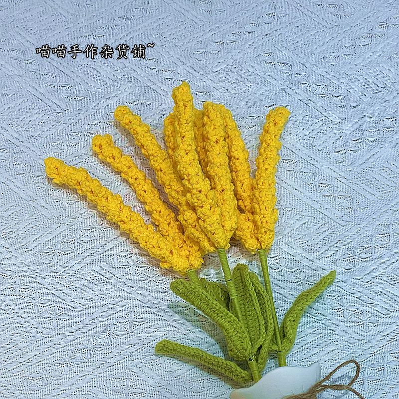 Picture of Handmade diy woven gold wheat ear crochet artificial flower wool artificial barley bouquet homemade opening lucky gift