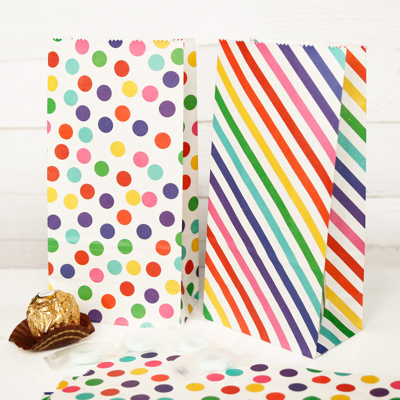 Picture of Rainbow Dot Stripe Candy Bag Party Decoration Accompanying Gift Bag DIY Baking Packaging Paper Bag 1 Price