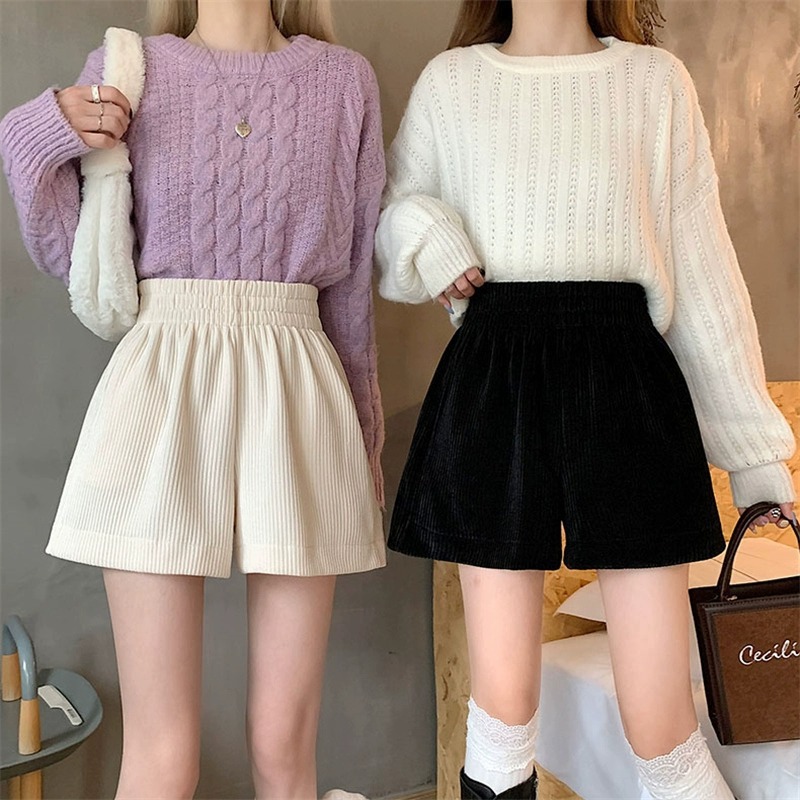Meat-covering casual pants with autumn and winter bottoming pocket A outer wear word pants boots shorts women's high waist slimming split fashionable