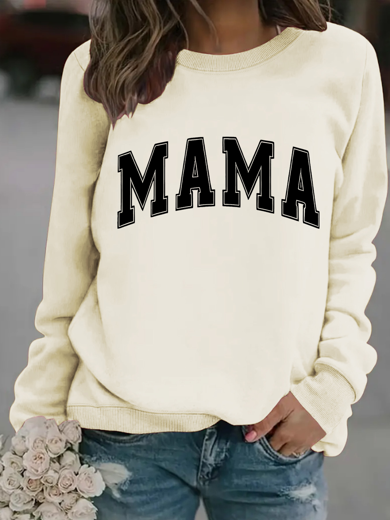 Picture of Europe and the United States cross-border autumn and winter women's casual long sleeve round neck MAMA printed pullover sweatshirt sweater wholesale