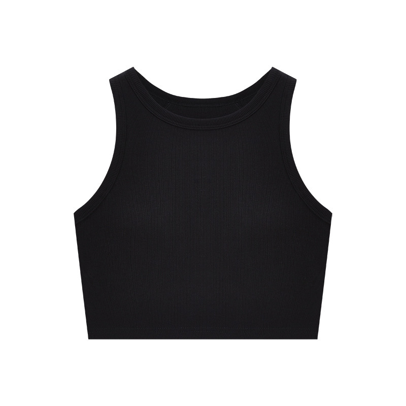 Picture of Threaded Slim-Fitting Sleeveless Vest with Padded Cup Integrated Suspender Short Bra-Free Bottoming Outer Top with Exposed Navel
