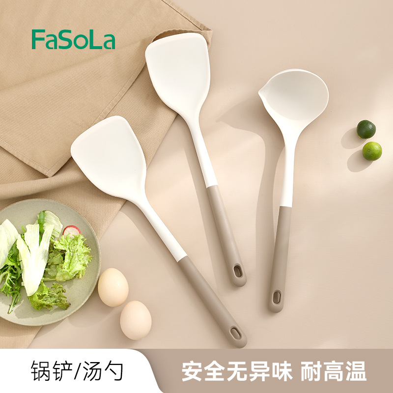 Picture of FaSoLa Household Silicone Spatula Soup Spoon Kitchen Cooking High Temperature Resistant Nylon Anti-scalding Handle Cooking Spatula Tool