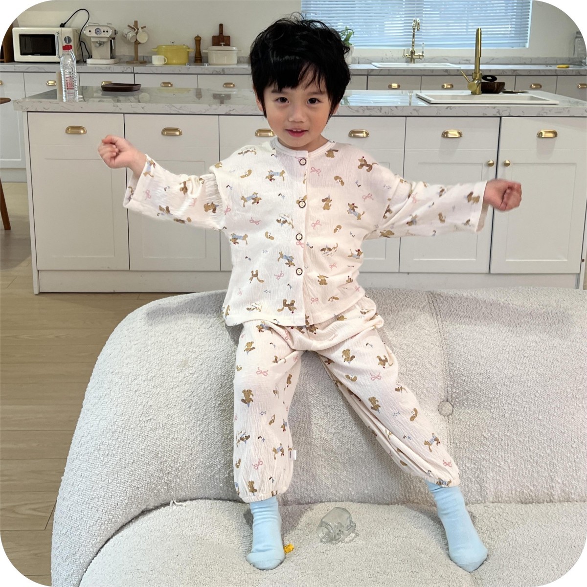 Picture of Children's Stretch Cotton Yarn suit Lace Baby Spring Cardigan Home Clothes Korean Style Cute Air-conditioning Clothes Pajamas