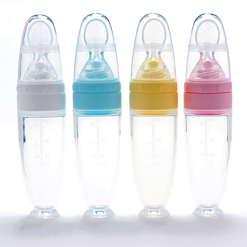 Picture of New products wholesale silicone suction cup rice paste bottle nano silver baby food supplement spoon children's rice paste bottle soft spoon head