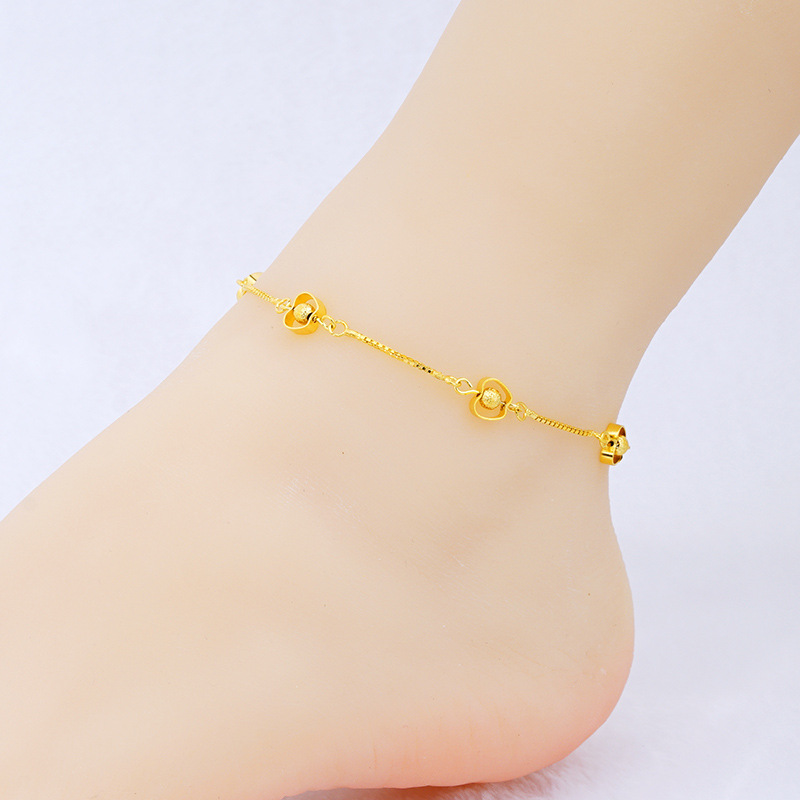 Picture of Vietnam Sand Gold Fashion Anklet Brass Plated 24k Gold Bell Double-Layer Turn & Bead Foot Ornaments Women's Foreign Trade Euro Gold