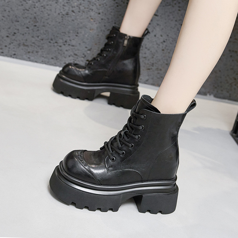 Thick-soled martin boots women's 2024 autumn and winter new small height-increasing short boots all-match warm thick heel mid-barrel boots