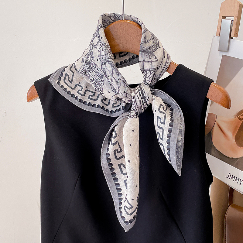 Advanced Sense 68 Fashion Small Square Scarf Artistic Age Reduction All-match Neck Protection Decoration Hair Band Shawl Multifunctional Silk Scarf Women's Spring