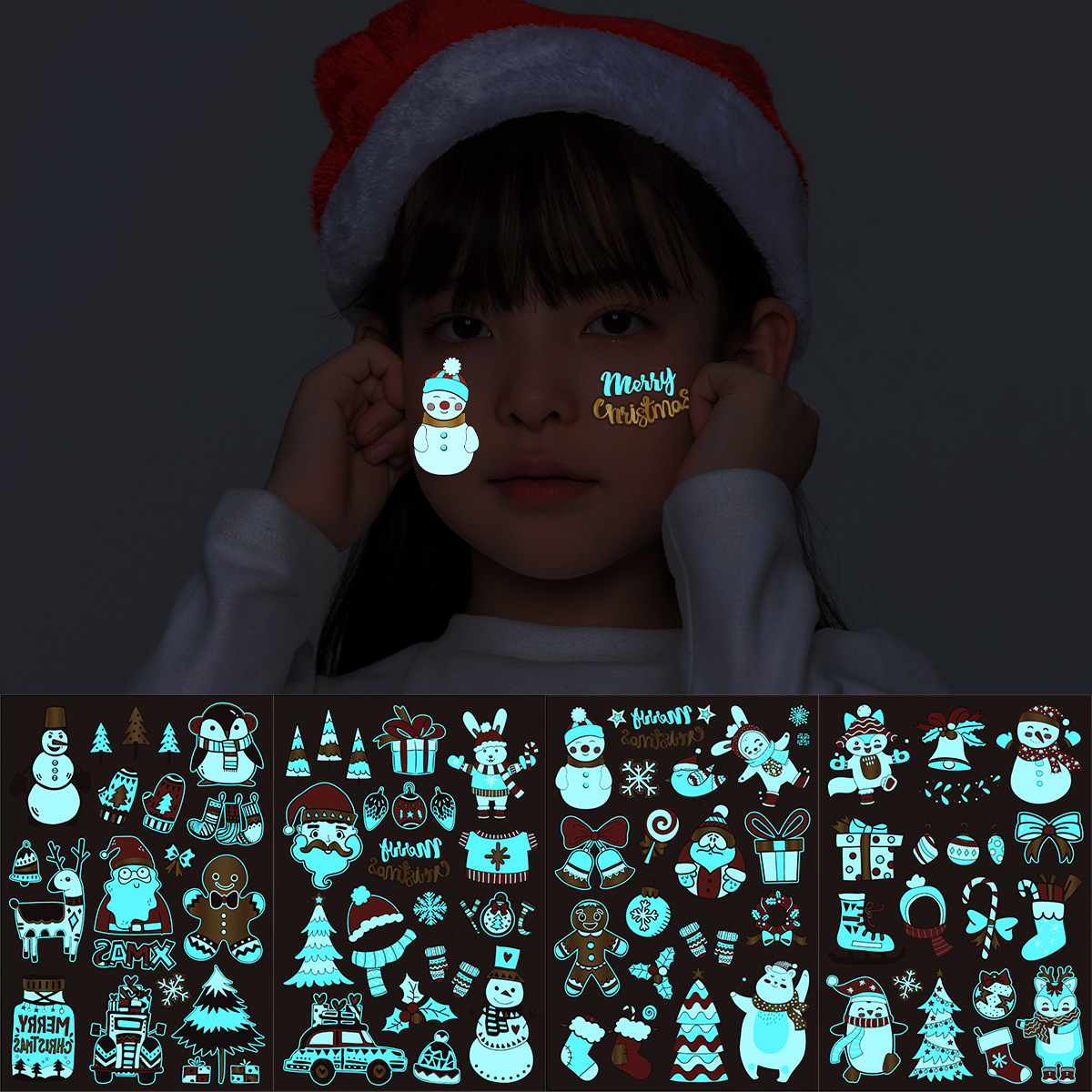 2023 New Children's Cartoon Christmas Bronzing Luminous Blue Tattoo New Year Snowflake Waterproof Tattoo Sticker