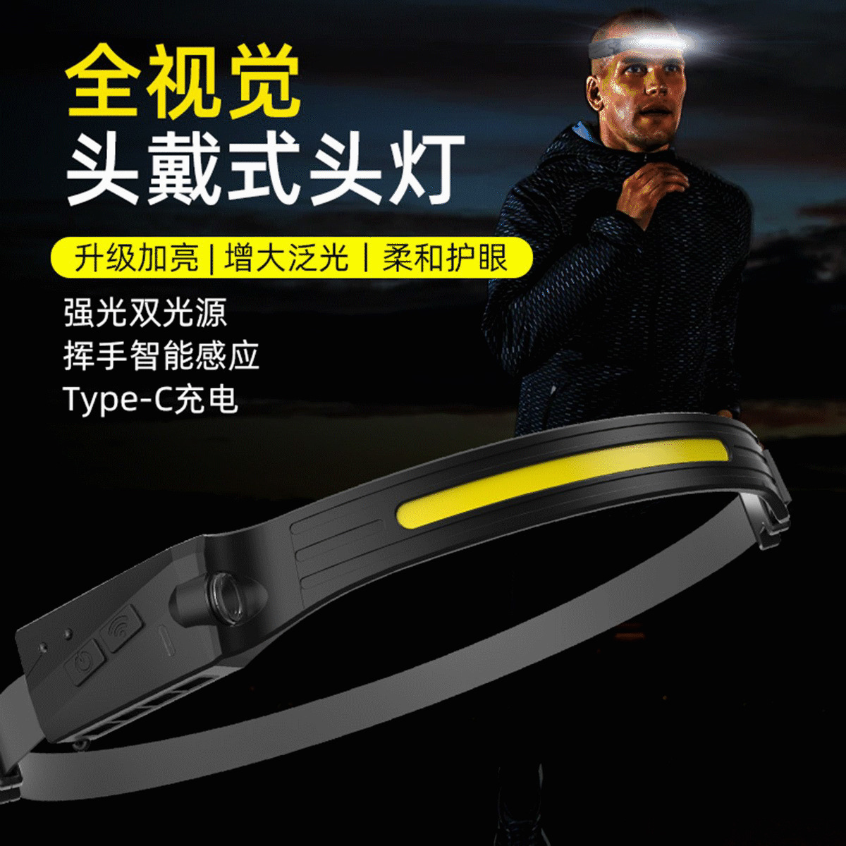 Induction Silicone Headlight Car Charging Floodlight Portable Head-mounted Work Light Dual Light Source Outdoor Running Light