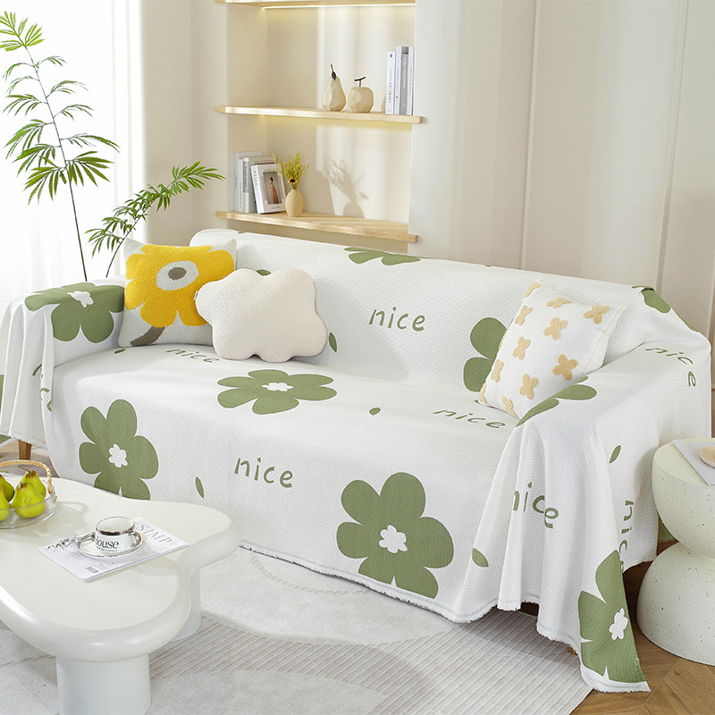 Ins Style Sofa Cover Towel Four Seasons Universal Printed Wafflour Cushion Non-Slip One-Piece Full Coverage Sofa Cover