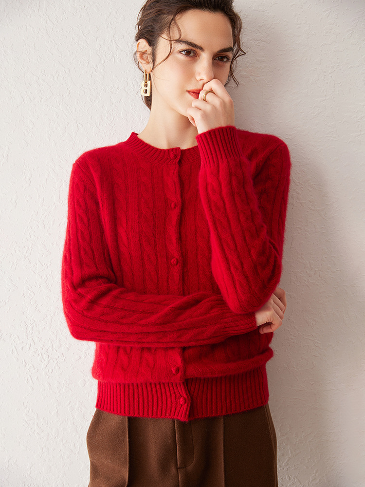 Picture of Cashmere Sweater Women's Knitted Cardigan Loose Round Neck Single-breasted Twisted Flower Outer Wear Autumn and Winter Twisted Flower Sweater Jacket