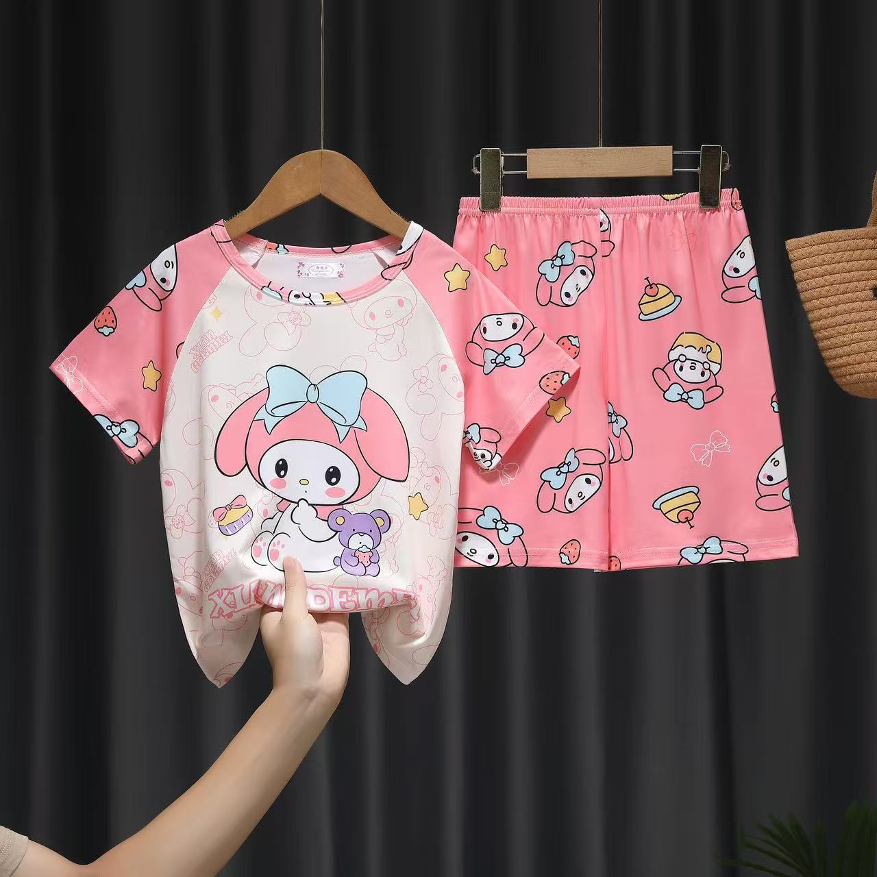 Children's suit Summer Pajamas Short-sleeved Shorts Cartoon Korean Style Round Neck Girls' Home Clothes