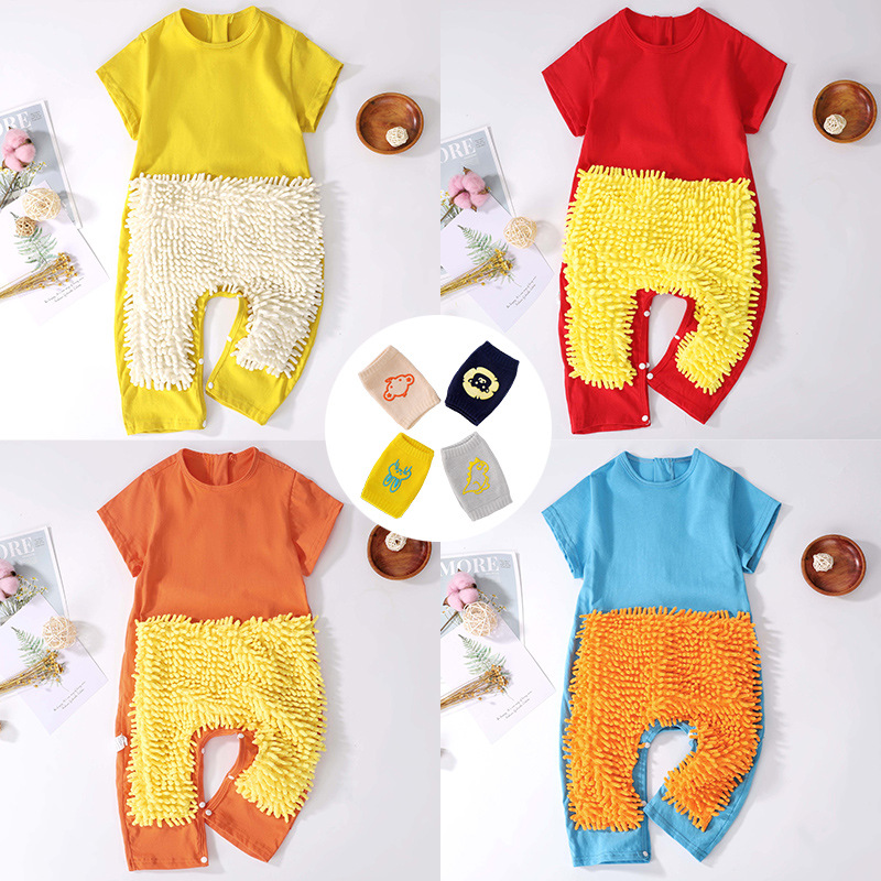Picture of Summer thin short-sleeved conjoined baby mop man climbing suit baby jumpsuit climbing suit cleaning floor anti-dirty even
