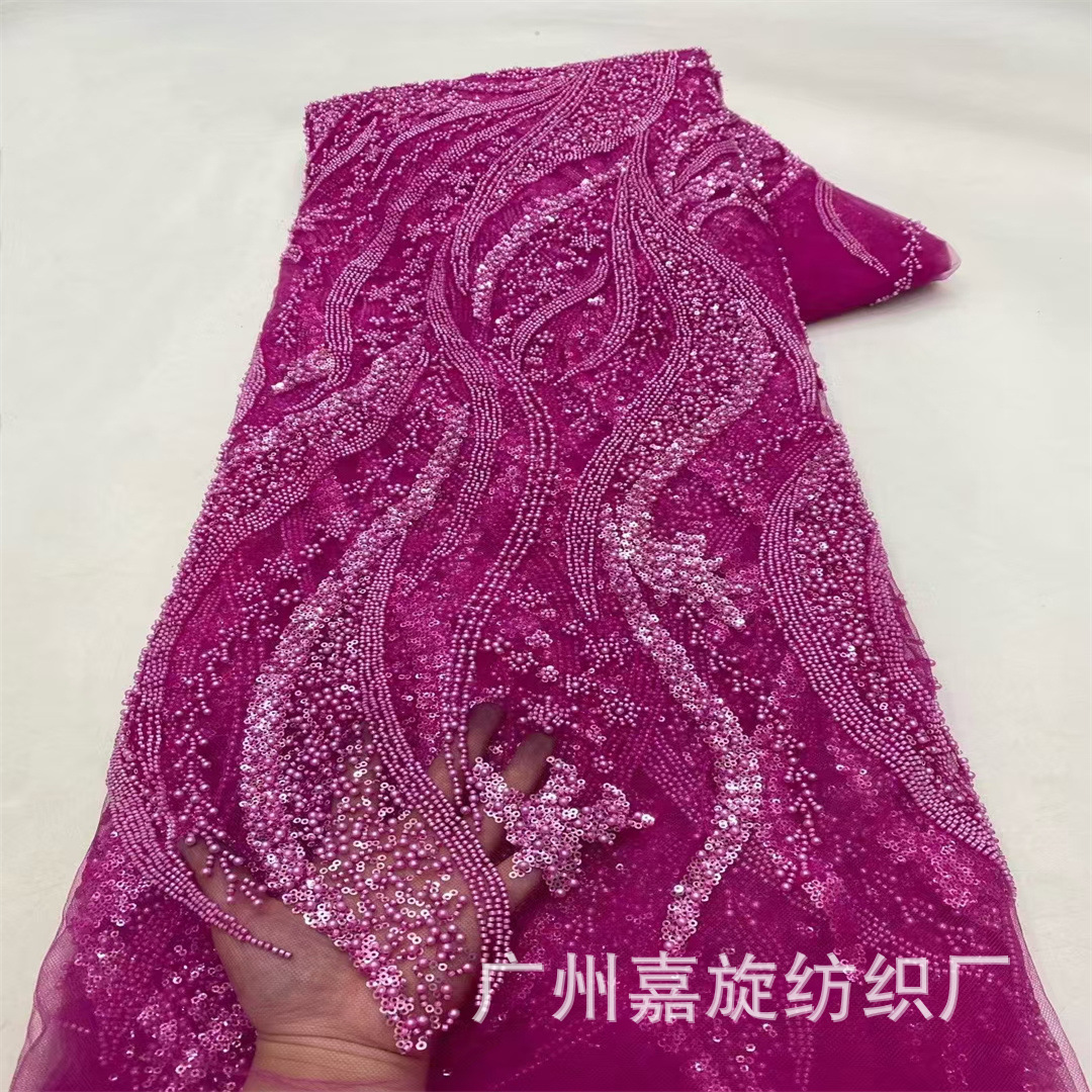 Factory in stock Elegant Milk White Beads Sequins Beaded Tube Embroidered Wedding Dress Bridesmaid Dress Fabric wedding fabric