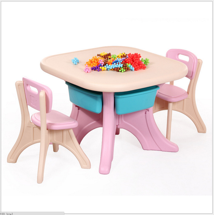 Children's Table and Chair Korean Style Learning Table and Chair Set Combination Kindergarten Plastic Writing Desk One Table and Two Chairs Plastic Toys