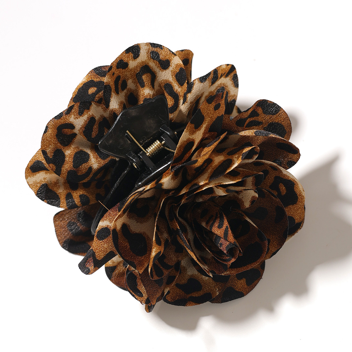 Picture of Fashion Fabric Leopard Print Camellia Hair Clip European and American Style Personality Girls' Back of the Head Flower Hair Clip Hair Accessory
