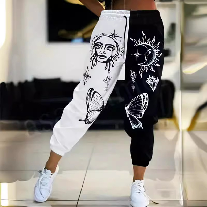 On01240 In-Stock 2024 Spring and Autumn New Cross-Border Women's Fashionable Elegant Printed Tie Elastic Waist Casual Pants