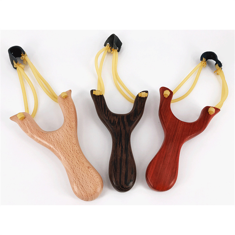 Picture of Outdoor slingshot traditional spring fork high precision wood children's wooden round leather wooden rack solid wood large strong mahogany