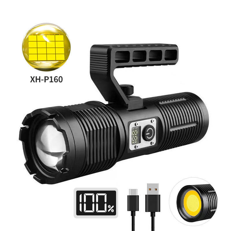 Cross-border new telescopic zoom XHP160 portable searchlight outdoor patrol LED digital display flashlight