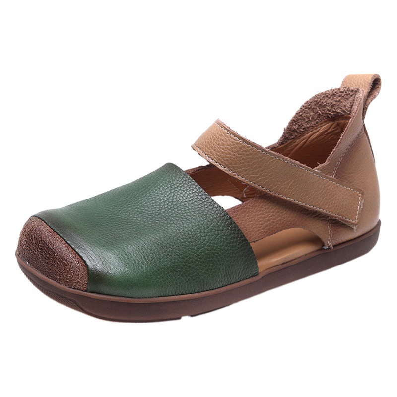 Top layer cowhide women's shoes soft bottom ethnic style flat sports sandals summer women's Roman beach shoes