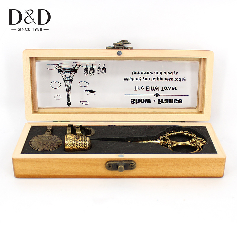 Picture of Cross-Border Hot-Selling Retro Wooden Tool Set Pure Copper Exquisite Craftsmanship Thread Cutter DIY Sewing Needle and Thread Storage Box