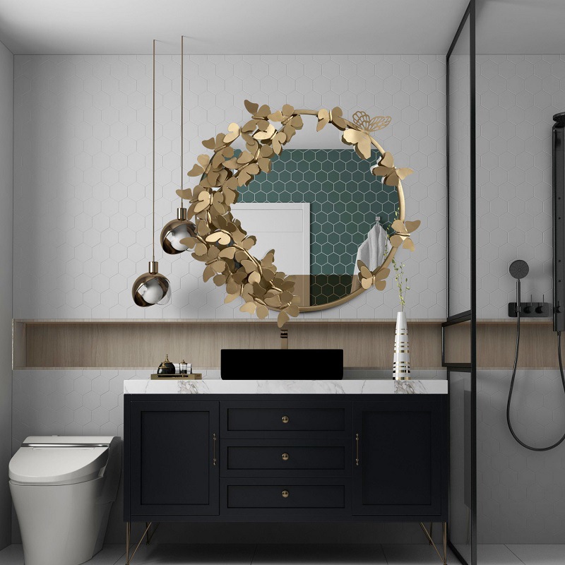 Foreign Trade Iron Mirror Wall Hanging Classical Butterfly Round Mirror Bedroom Personality Makeup Mirror Wall Background Wall Decorative Mirror