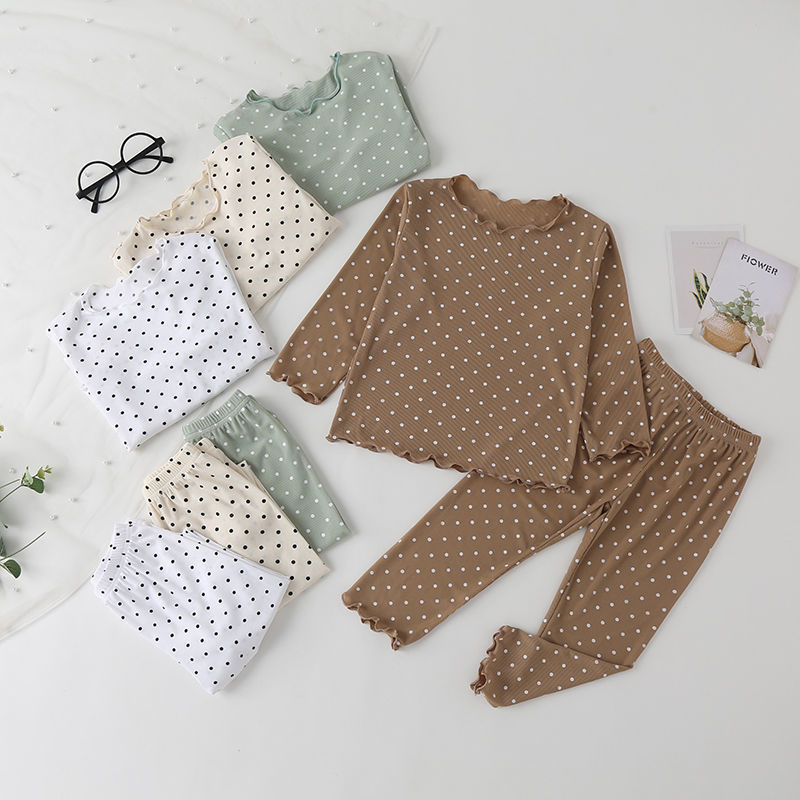 Children's Pajamas Summer Thin suit Dot Western Girl's Summer Two-piece Home Clothes Children's Air-conditioning Clothes Women