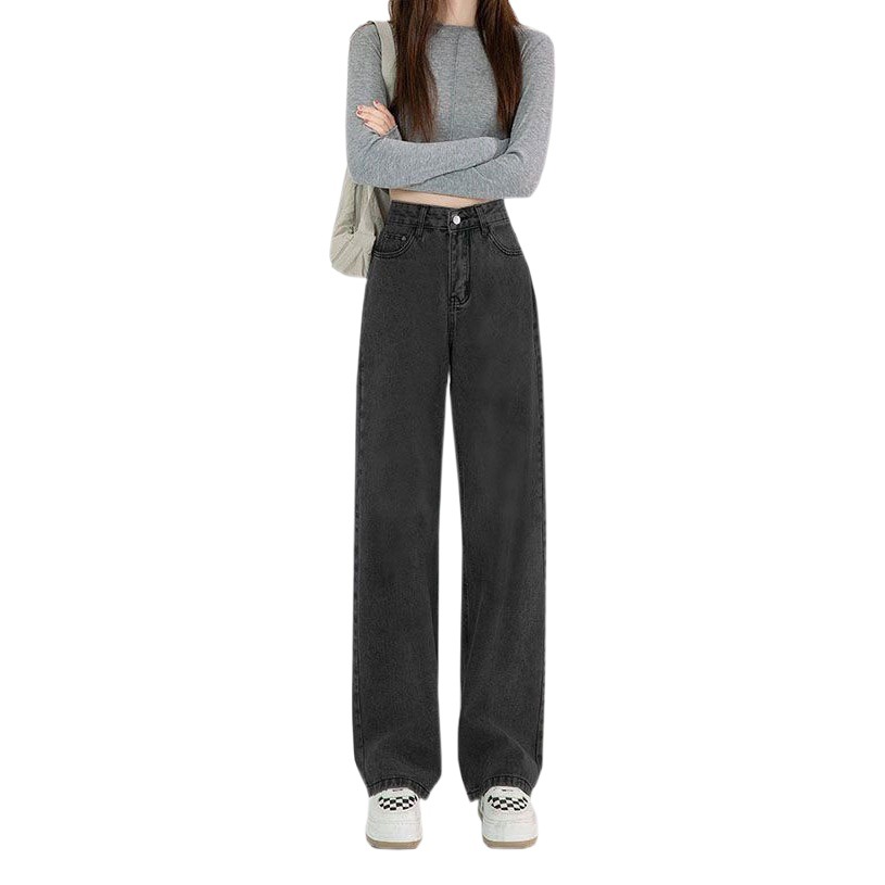 Fleece-lined Jeans Women's High-waisted Casual Thickened Loose All-match Spring, Autumn and Winter Draping Wide-leg Straight Pants
