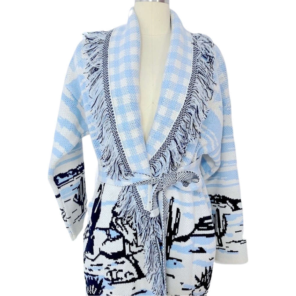 Amazon new Cactus jacquard cardigan large lapel sweater elegant commuter European and American Foreign Trade mid-length coat
