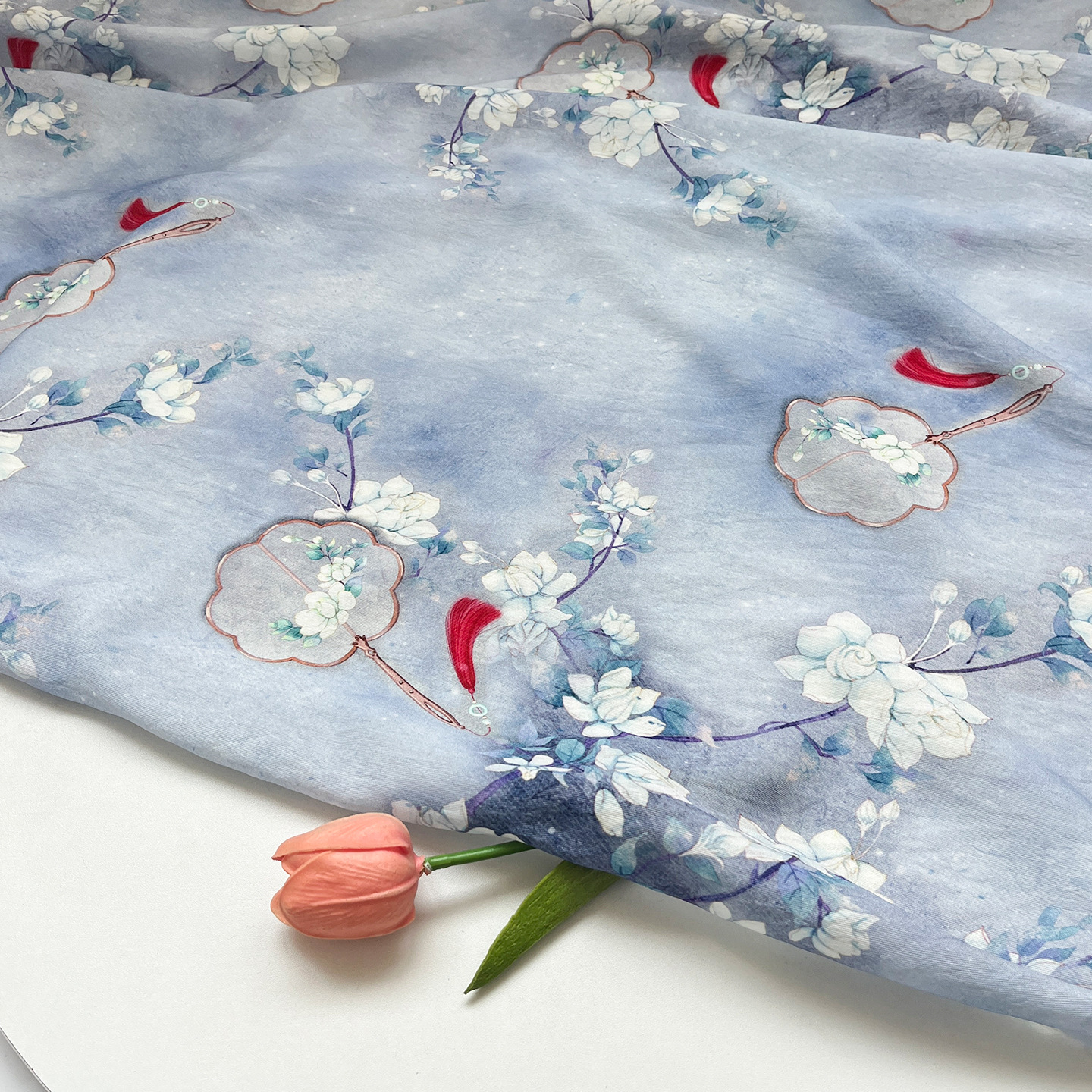 Spring Watermark Pear Blossom New Chinese Digital Printed Fabric Brocade Cotton Fabric Cheongsam Dress Top Han Dynasty Fabric