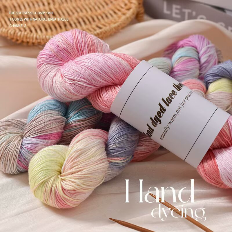 Hand-Dyed Lace Pure Cotton Hand-Knitted DIY Summer Baby Shawl Rainbow Gradient Silk Thread Sweater Thread