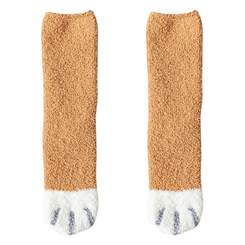 [a generation of hair] thick warm coral fleece cat claw socks women's pile socks in the tube wholesale moon socks autumn and winter